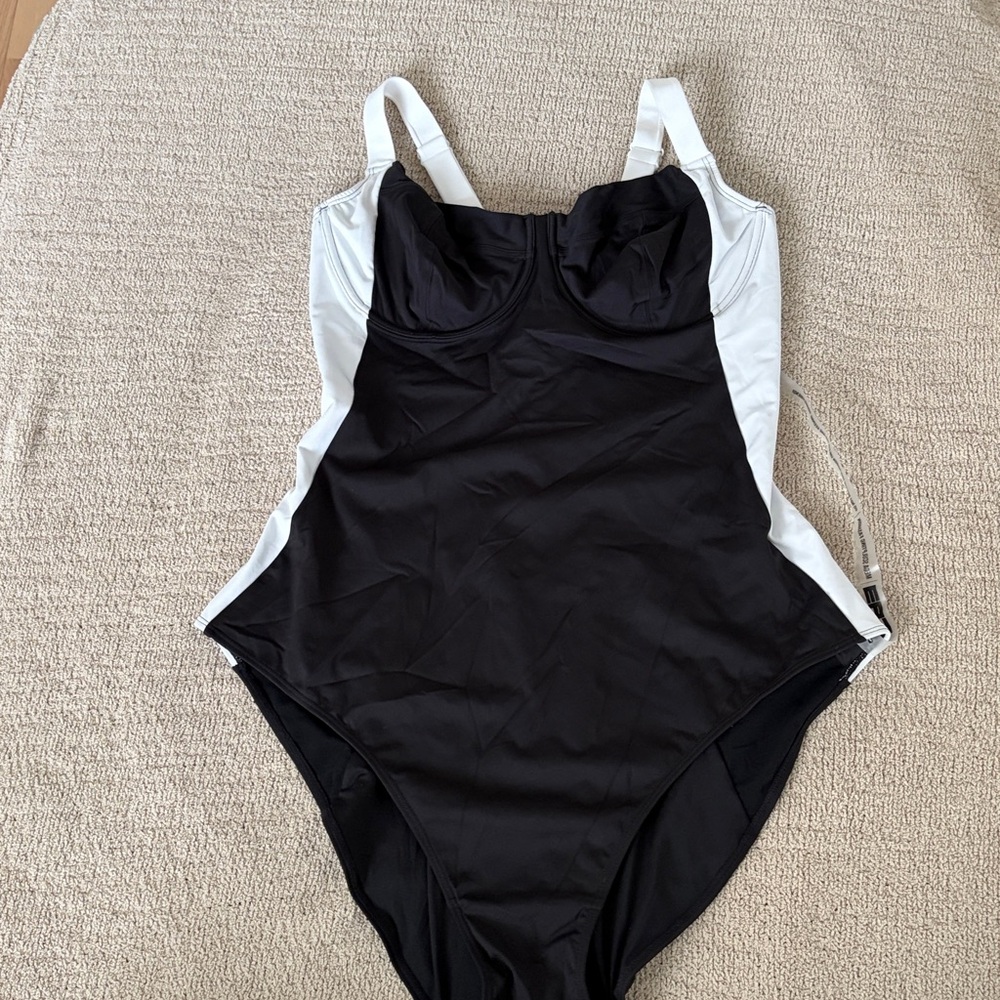 TA3 Lifty black white one piece swimsuit sz 4X extra long C cup Shapeware laceup - Picture 2 of 10